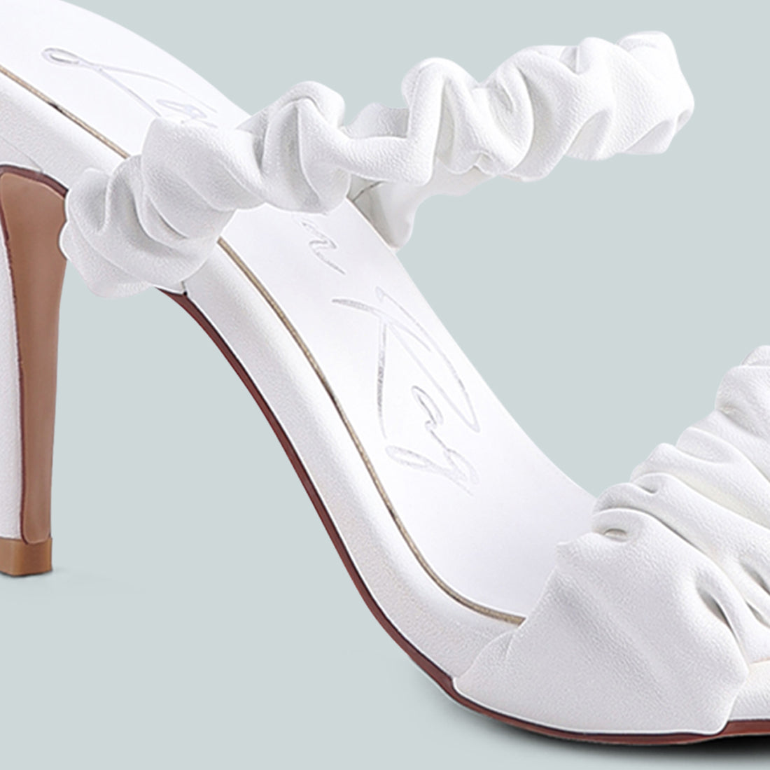 Gather Straps Slip-On Heeled Sandal in White