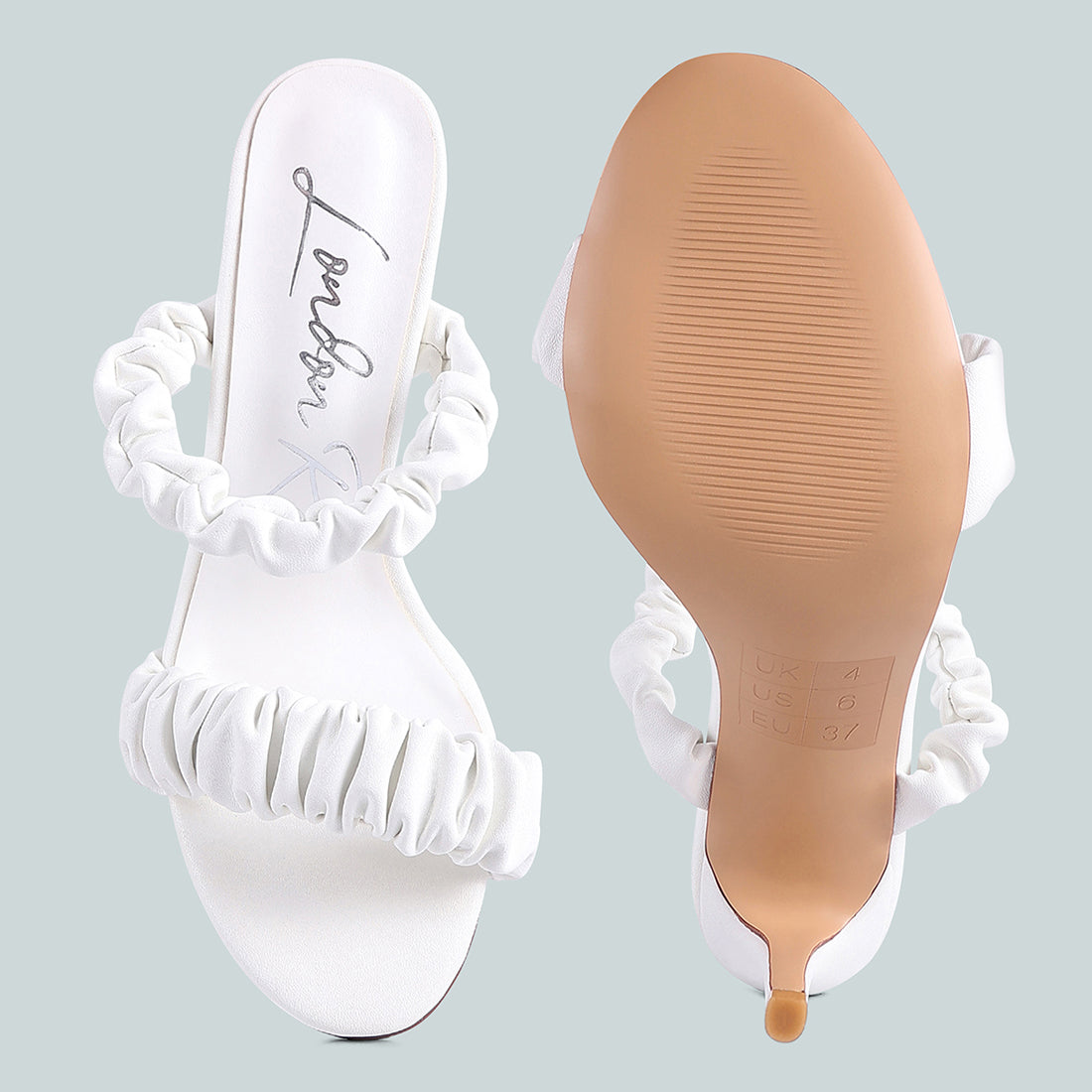 Gather Straps Slip-On Heeled Sandal in White