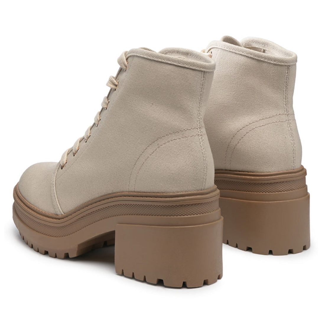 Canvas Card Lace-Up Biker Boot in Beige - UK4