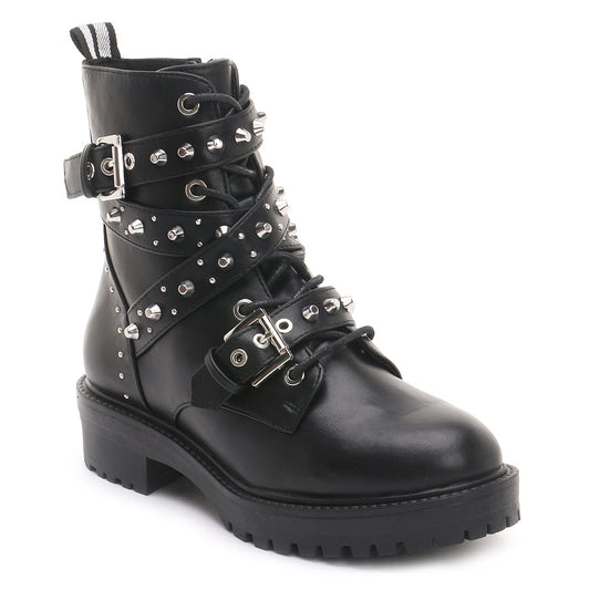 Black Buckled Biker Boots