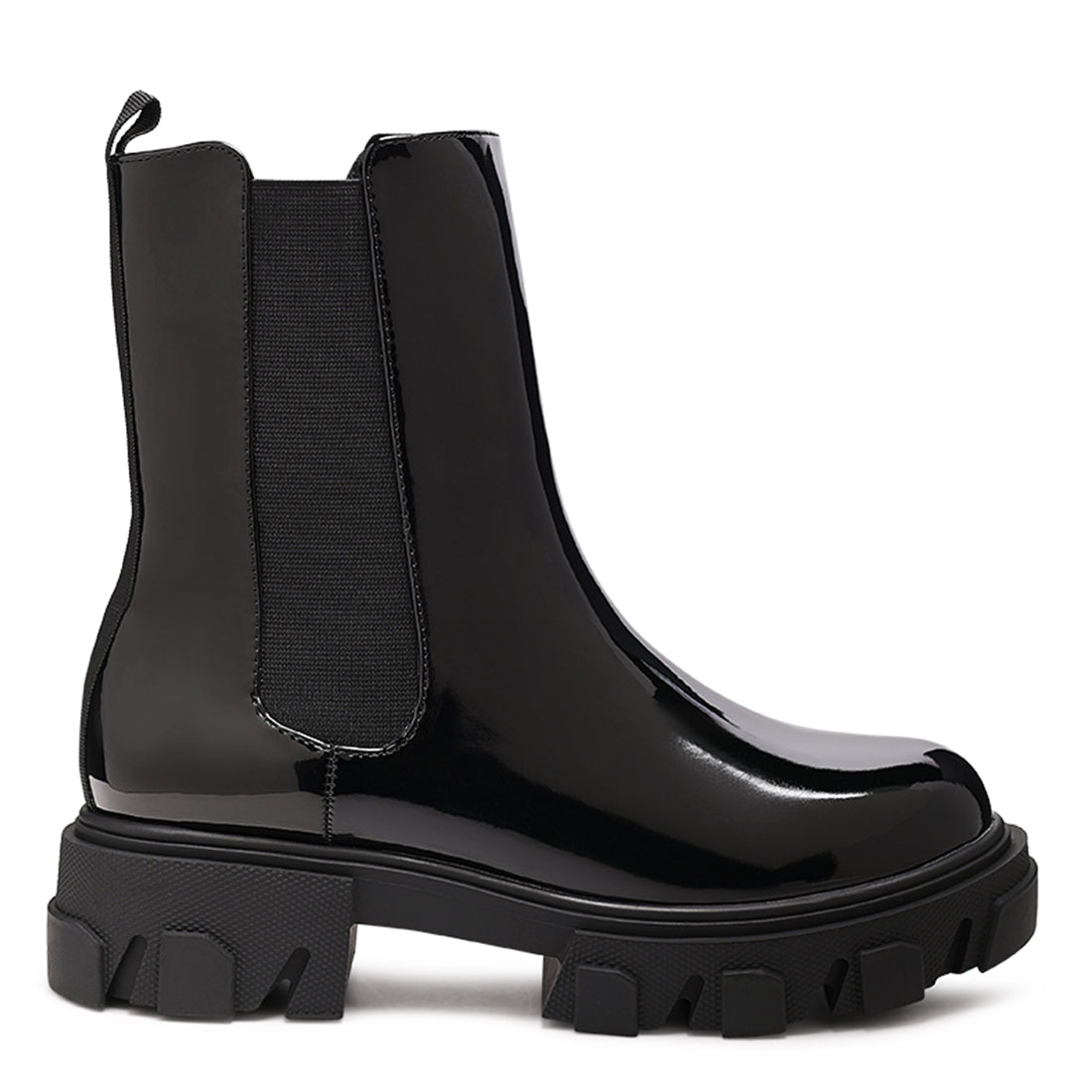Black Patent PU Chunky Chelsea Boot - UK5
