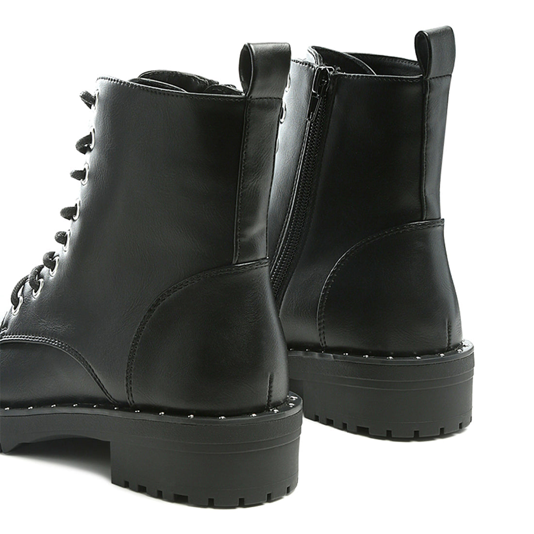 Black Stud Lined Lace-Up Biker Boot - UK4