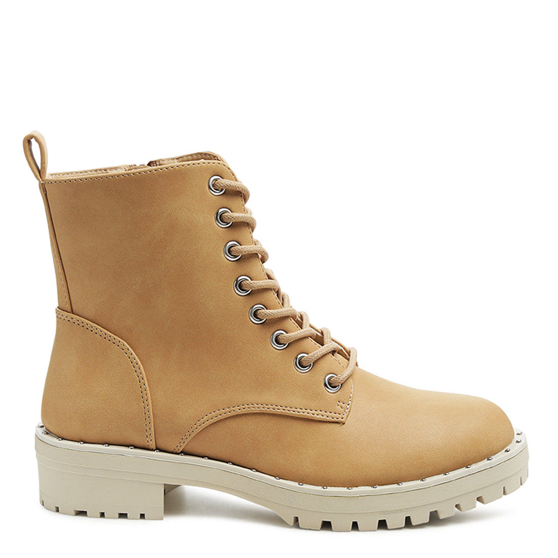 Camel Stud Lined Lace-Up Biker Boot - UK5