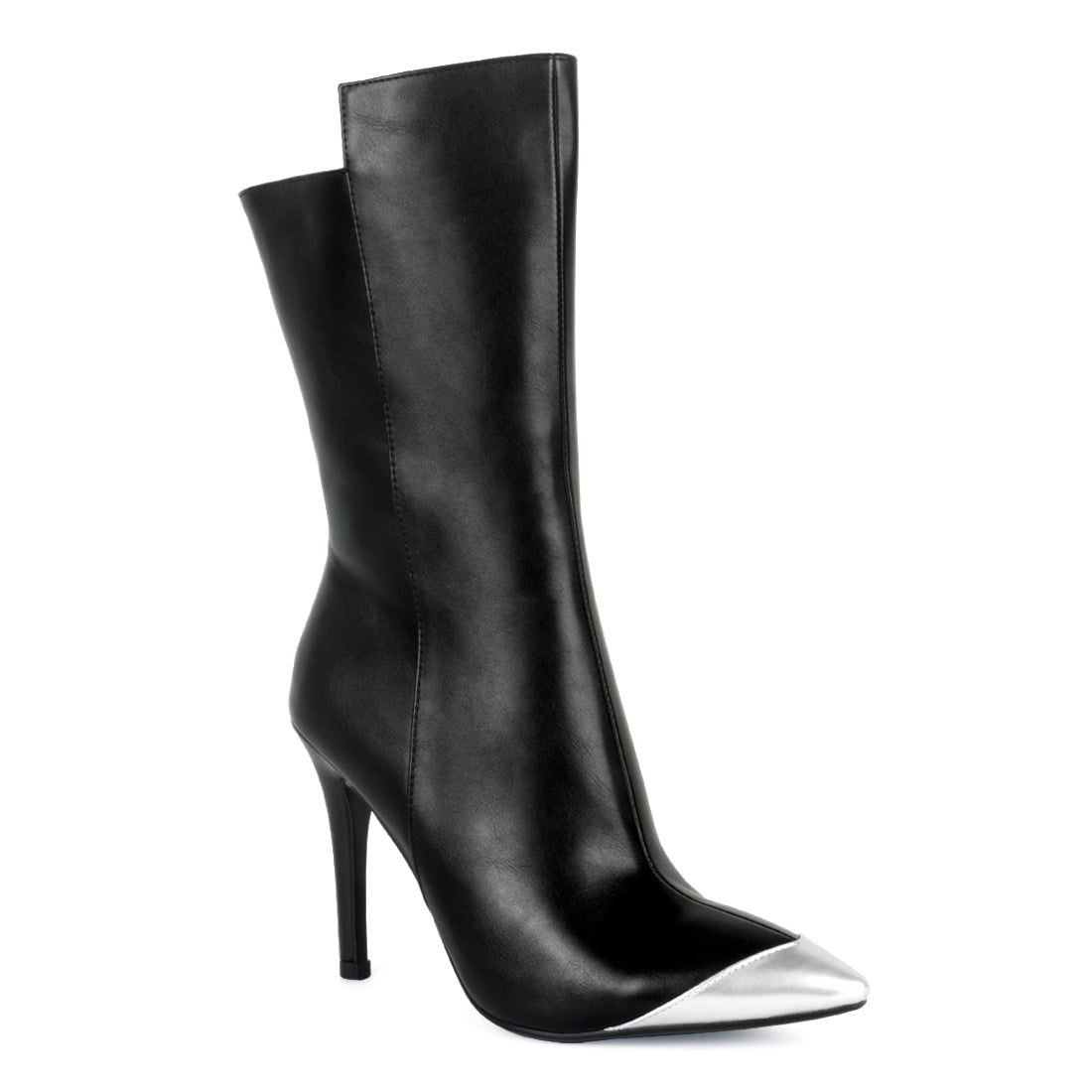 Silver Dip Stiletto Boot in Black - Black