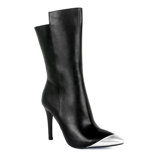 Silver Dip Stiletto Boot in Black - Black