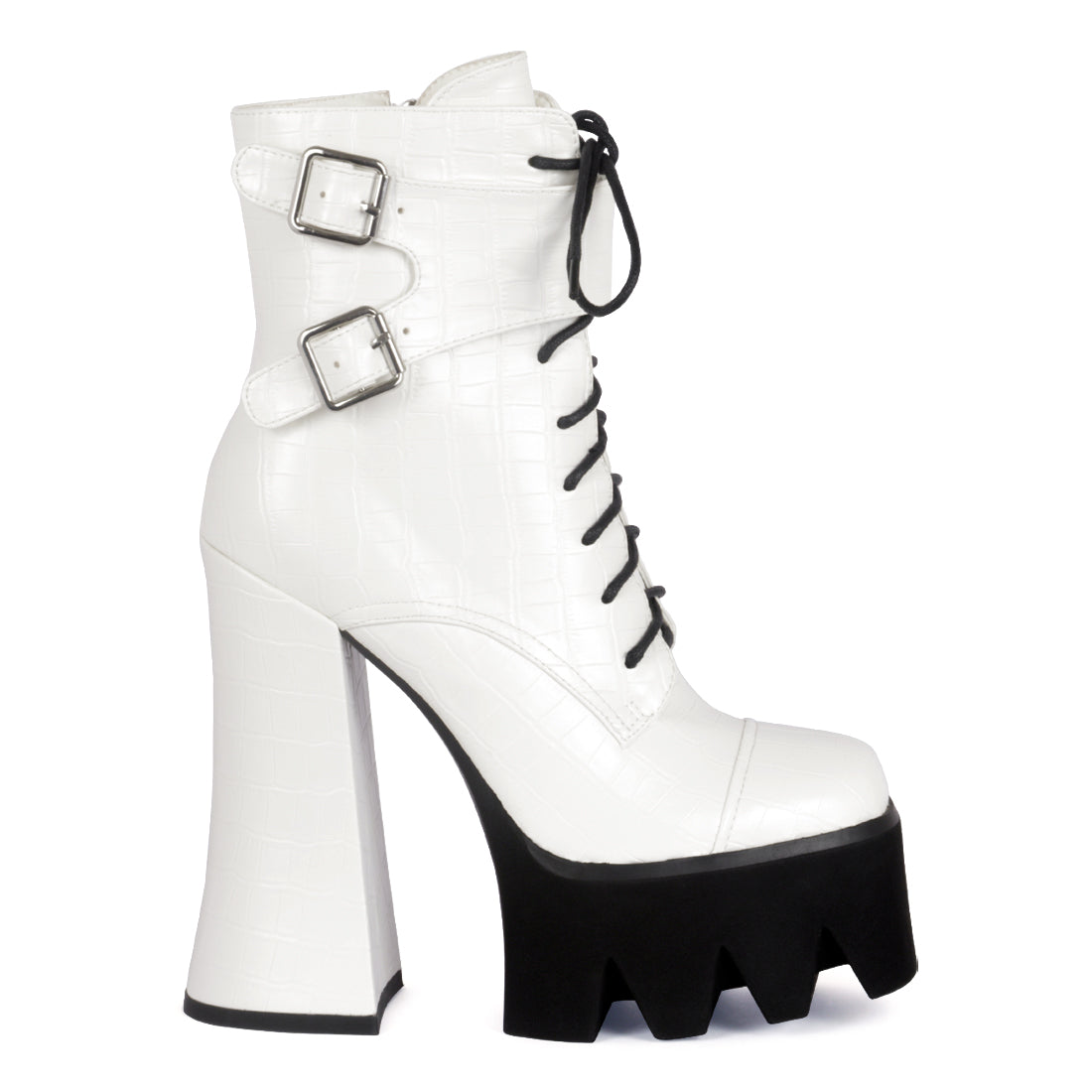 Trucker Block Heel Boot in White - White