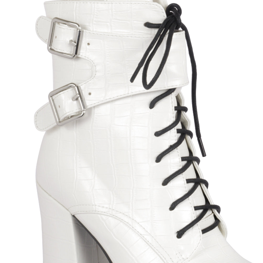 Trucker Block Heel Boot in White - White