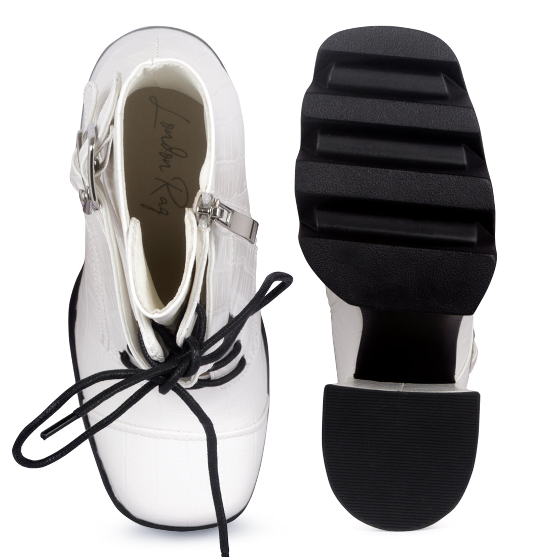 Trucker Block Heel Boot in White - White