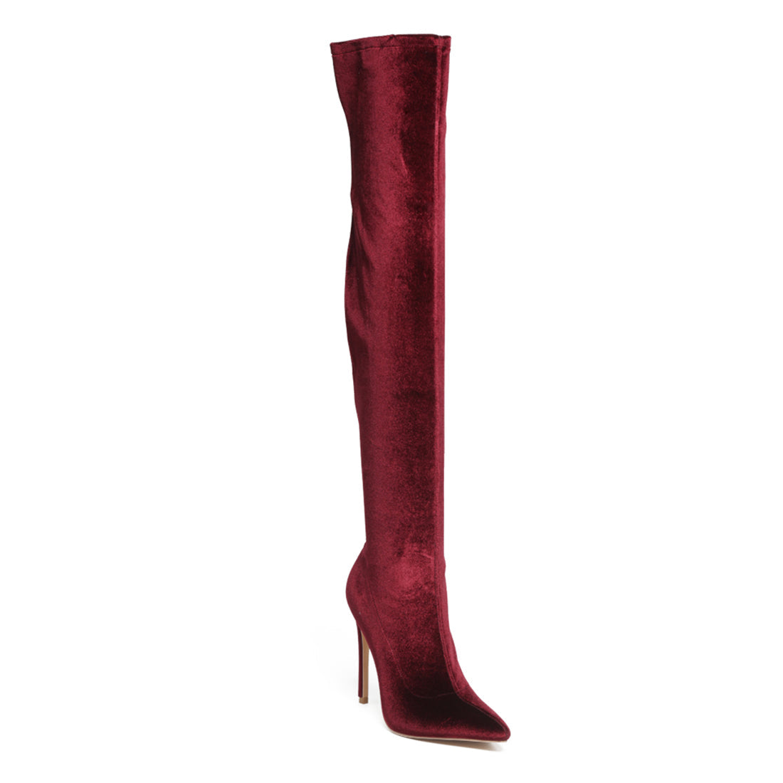 Madmam Stretch High Heel Velvet Boot in Burgundy - UK3
