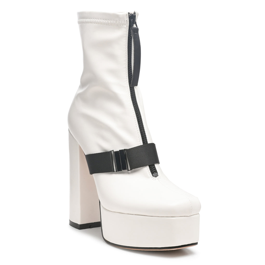 Chunky High Block Heel Boots in White - White