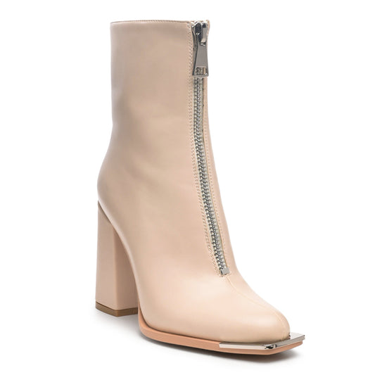 Square Toe Ankle Boot in Beige - Beige