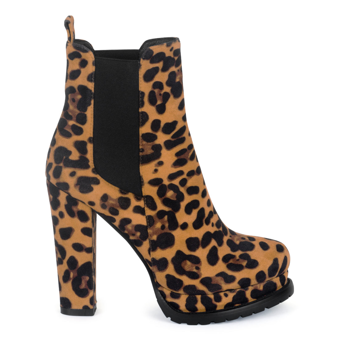 Block Heeled Boot in Leopard Print - Tan