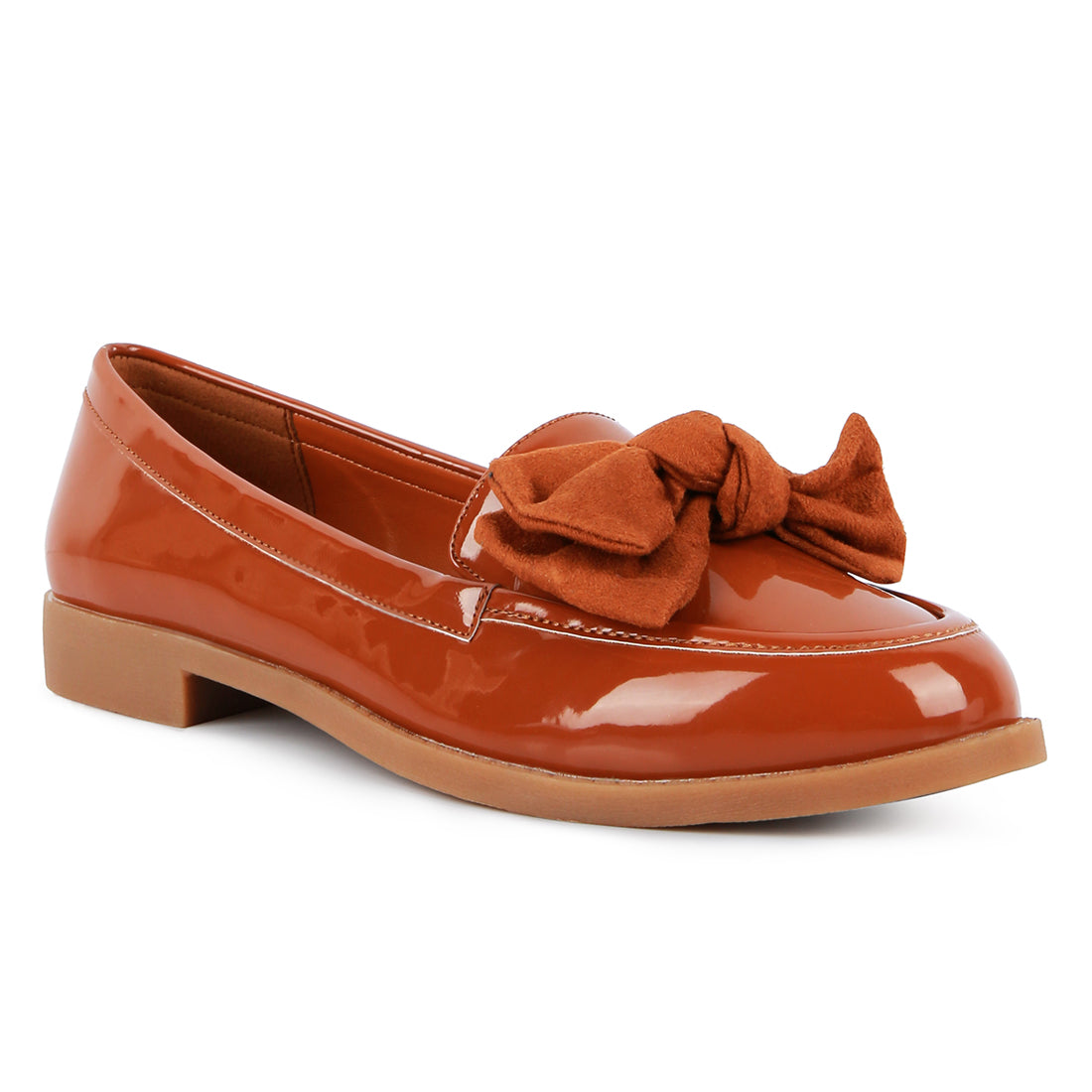 Tan Bow berry Bow-Tie Patent Loafers