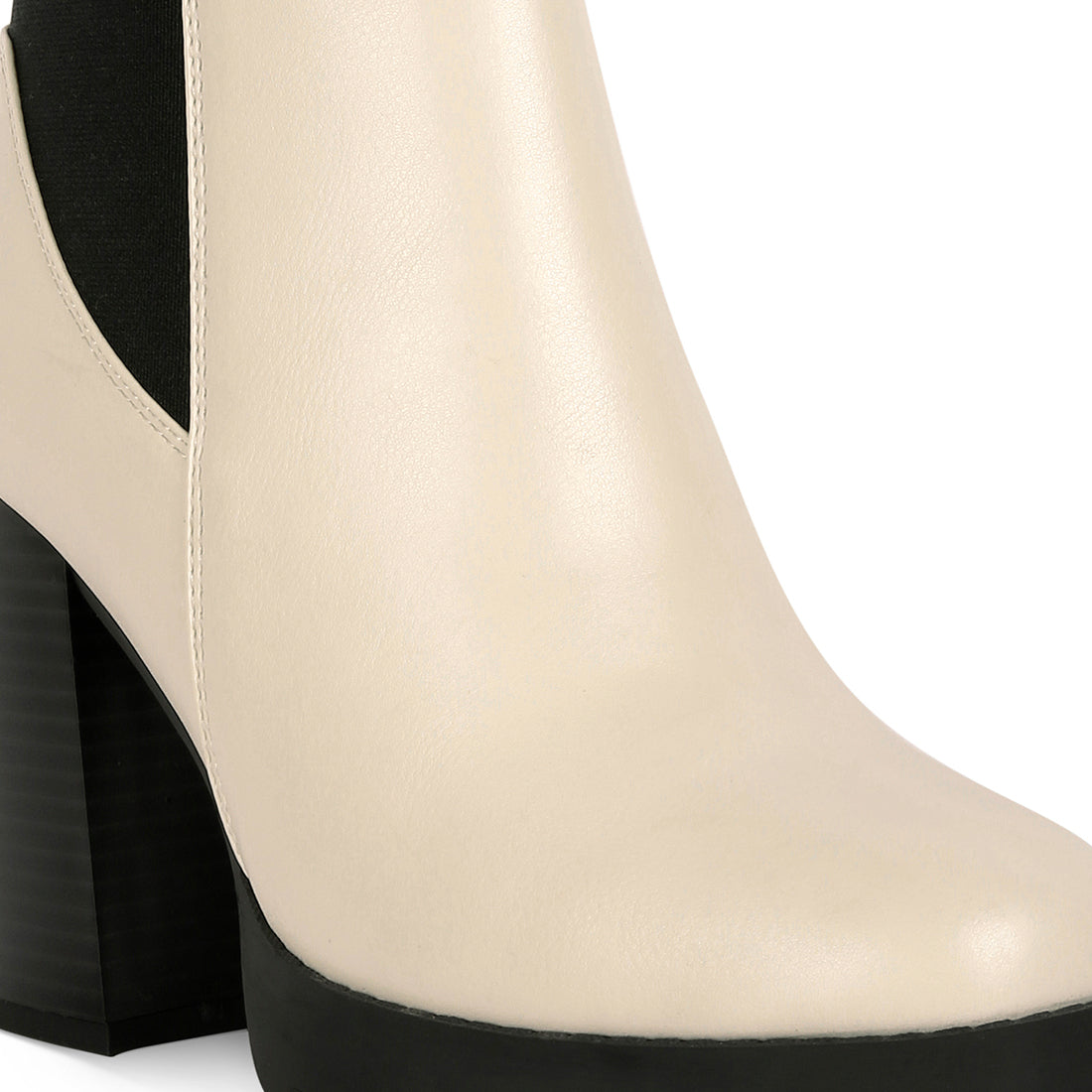 Beige Block Heeled Chelsea Boots