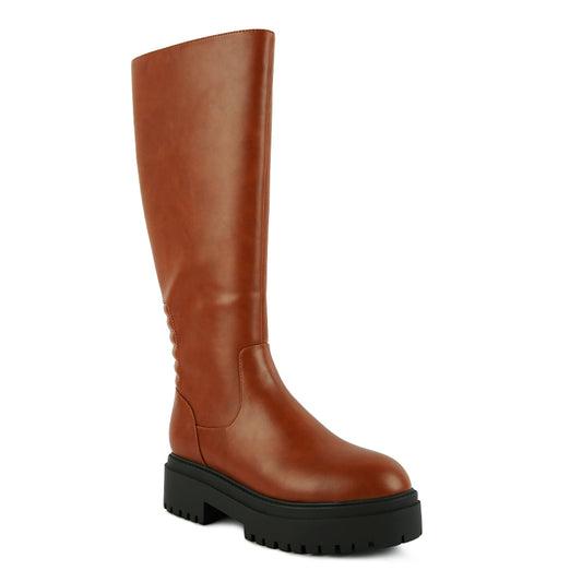 High Platform Boots In Tan