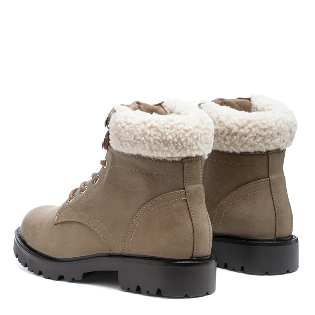 Fur Collared Biker Boots in Taupe - UK4