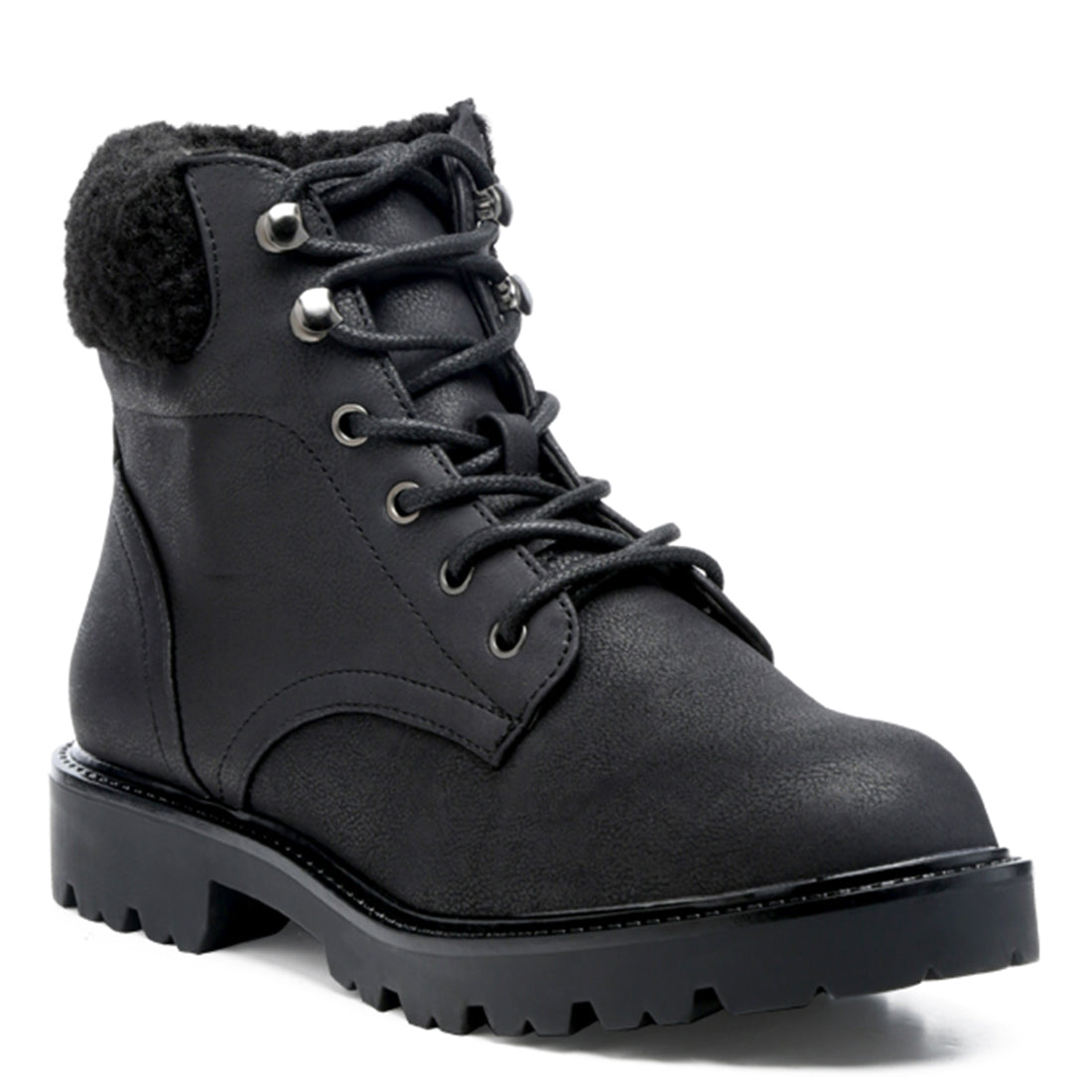 Fur Collared Biker Boots in Black