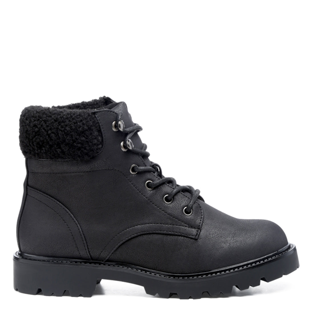 Fur Collared Biker Boots in Black - UK3