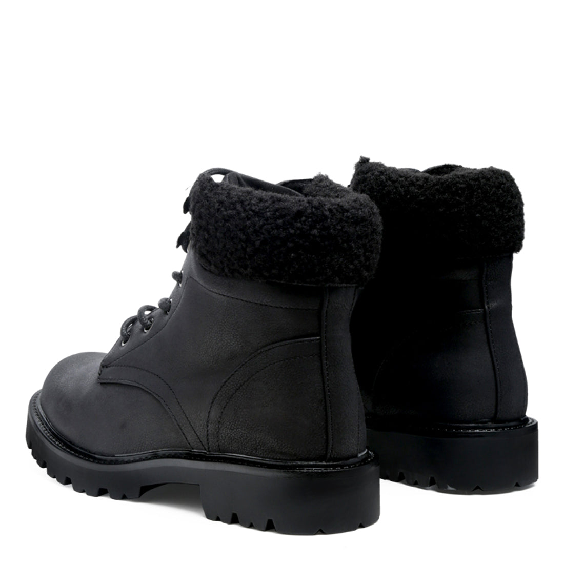 Fur Collared Biker Boots in Black - UK4