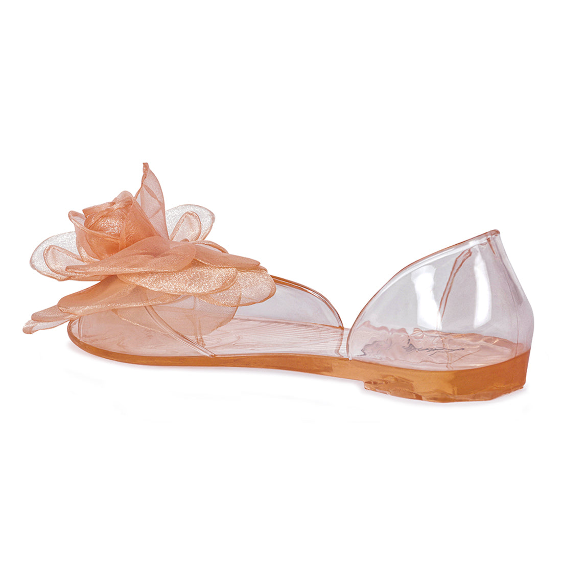 Clear Flower Jelly Flats in Coral - Coral