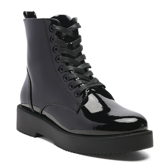 Statement PU Lace-Up Ankle Boots in Black - UK3