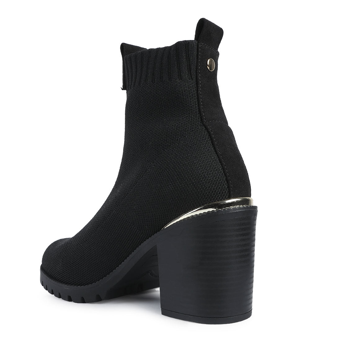 Black Knitted Block Heeled Ankle Boots