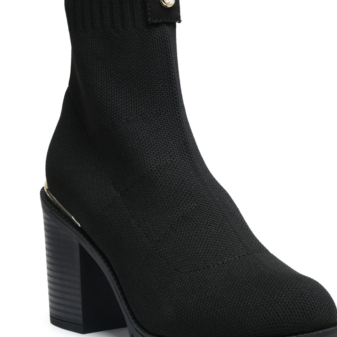 Black Knitted Block Heeled Ankle Boots