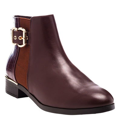 Buckled Ankle Boots with Croc Detail in Brown