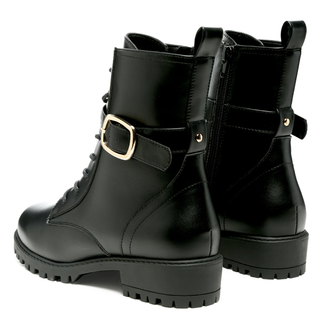 Lace - Up Buckled Biker Boot in Black - UK4