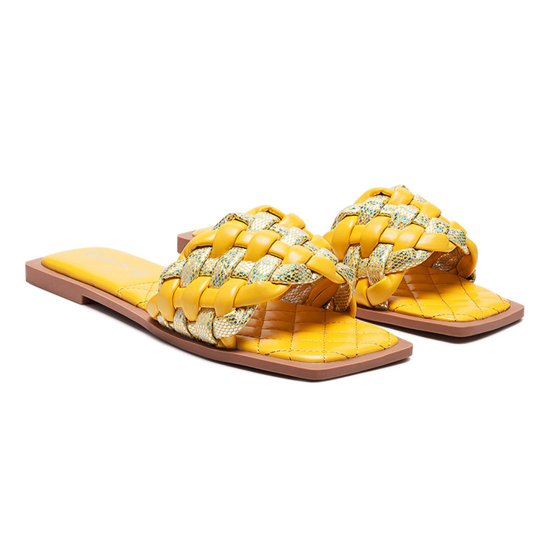 Metallic Woven Strap Flats in Yellow - Yellow