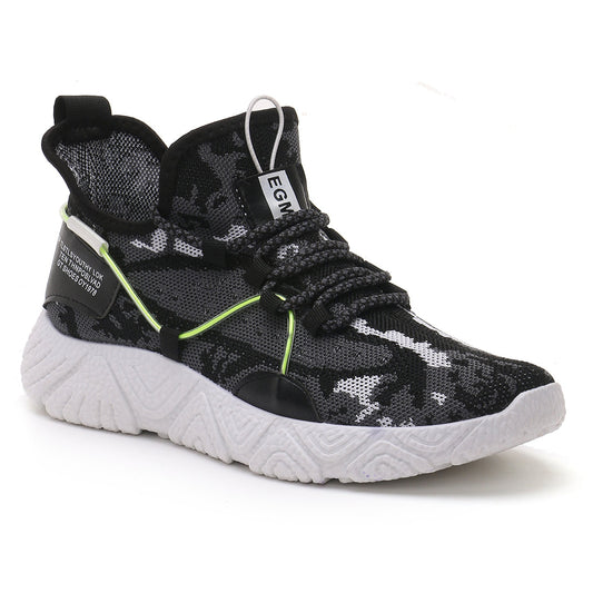 Black Camouflage Knitted Lace-Up Running Trainers