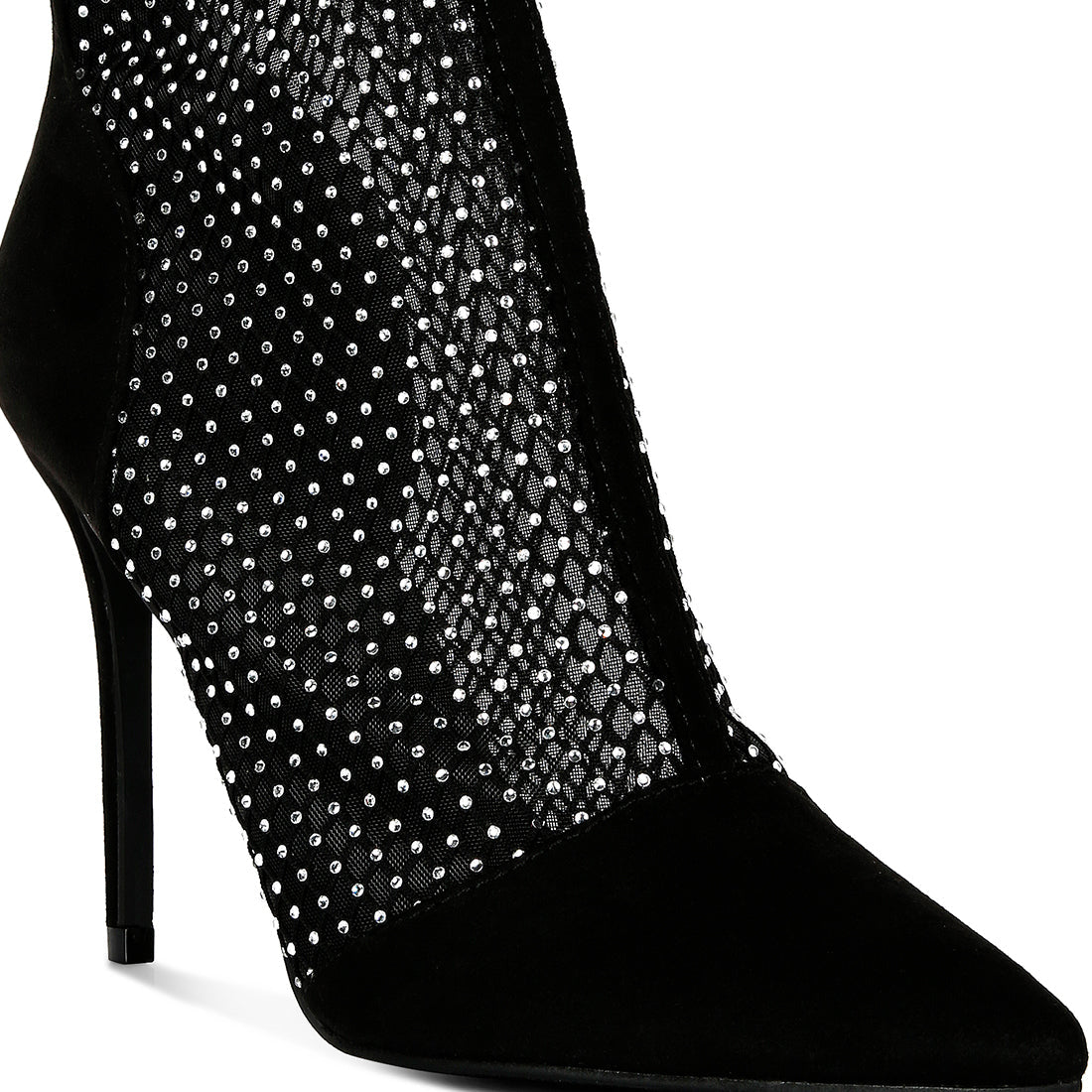 Black Mesh Diamante Detail High Heel Boots