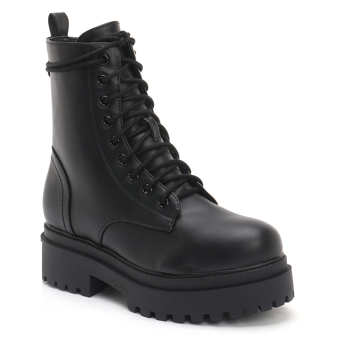 Black Lug Sole Biker Boots
