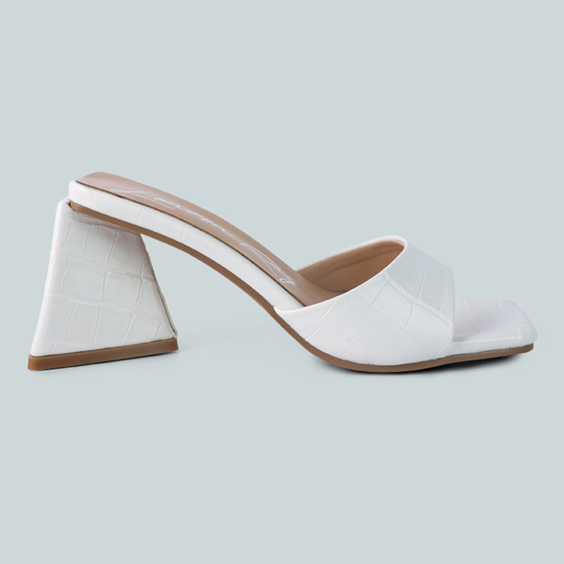 White Triangle Block Heeled Croc Sandals