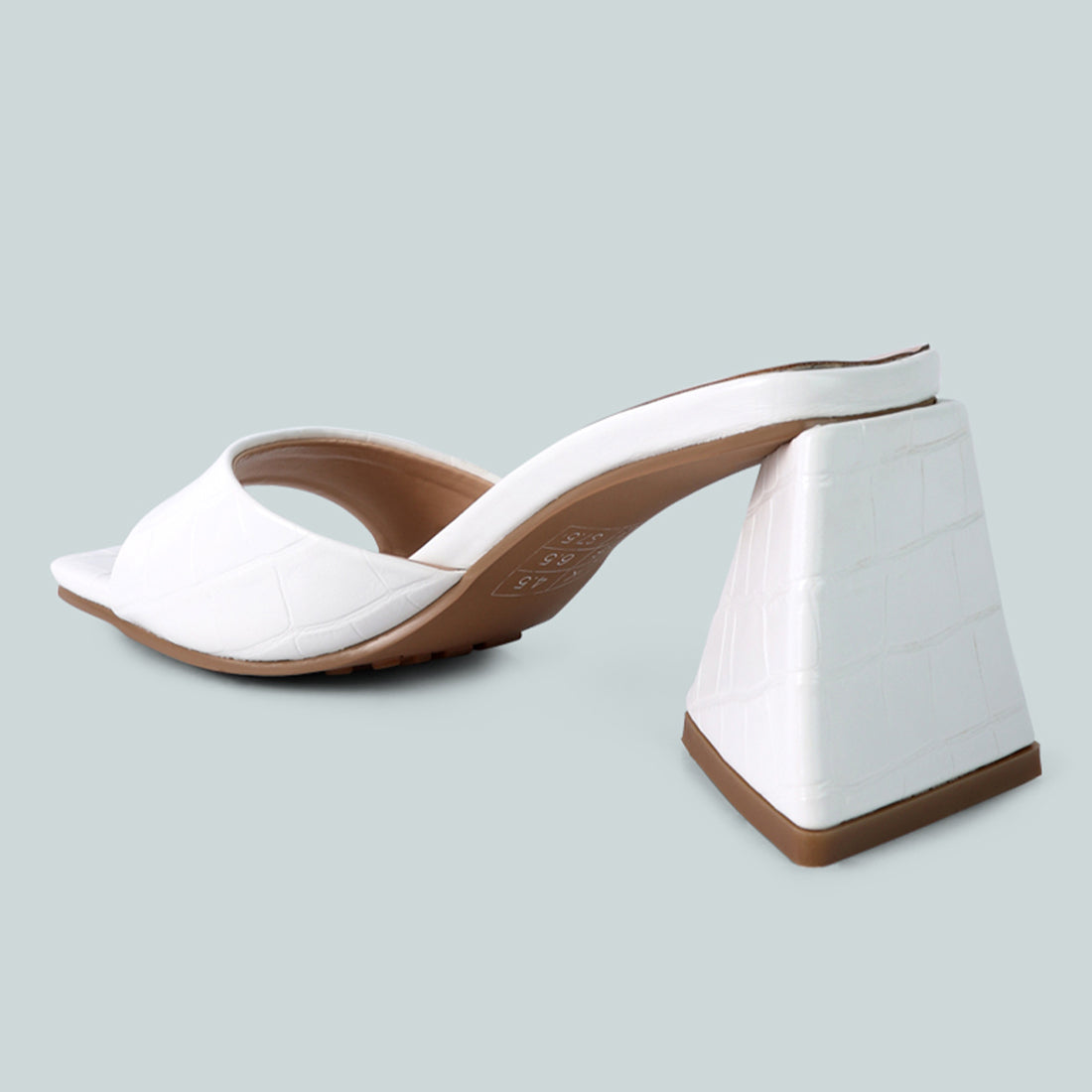 White Triangle Block Heeled Croc Sandals