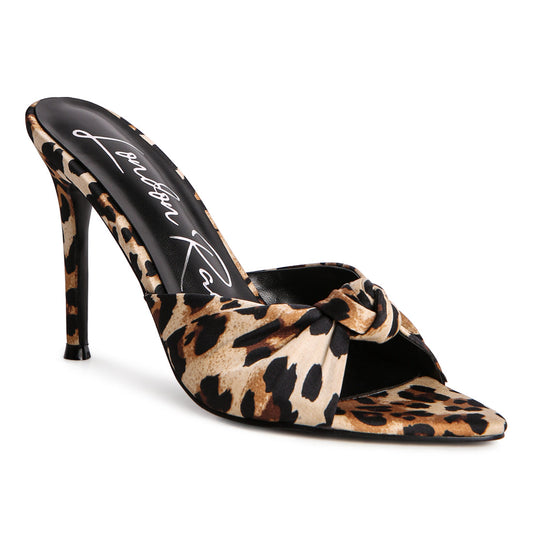 Satin Knot High Heeled Sandal in Leopard Print
