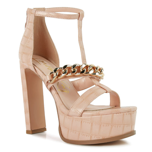 Peach Bonita Metal Chain Zip Up Sandal