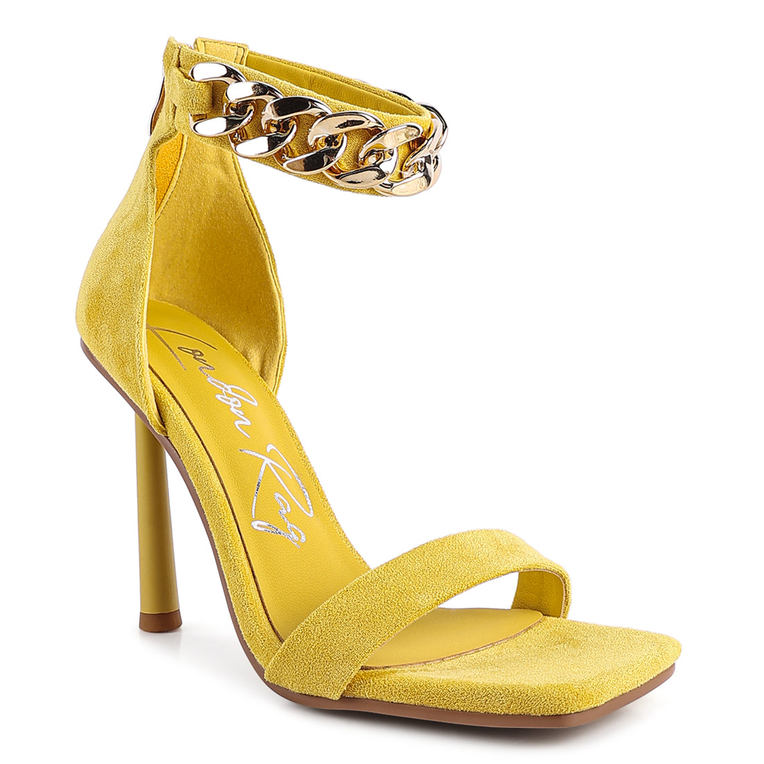 Yellow Heeled Chain Strap Sandal