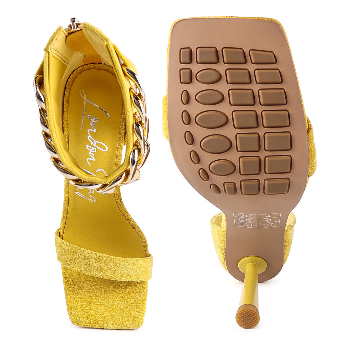 Yellow Heeled Chain Strap Sandal
