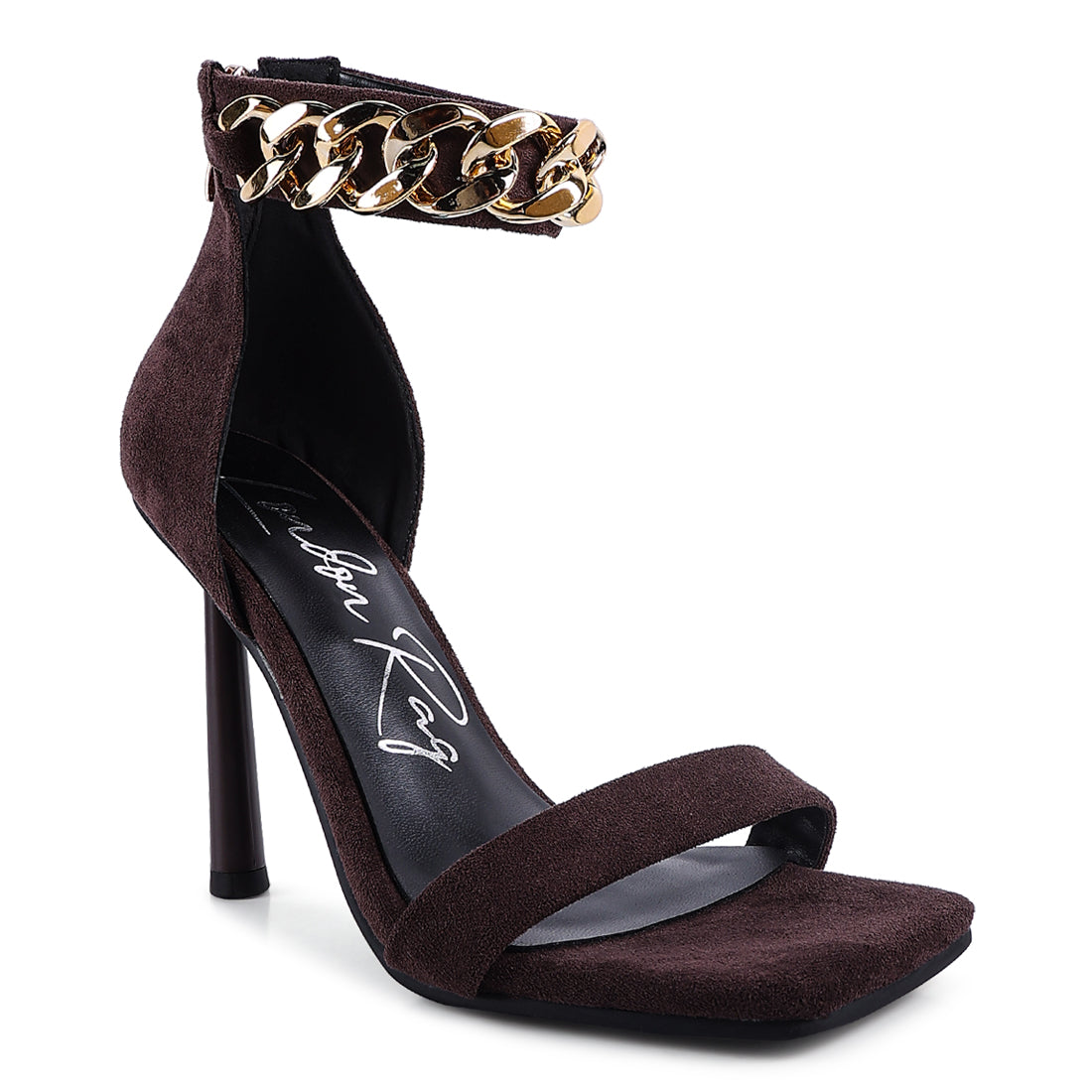 Brown Heeled Chain Strap Sandal