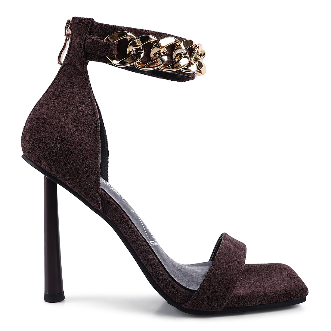 Brown Heeled Chain Strap Sandal