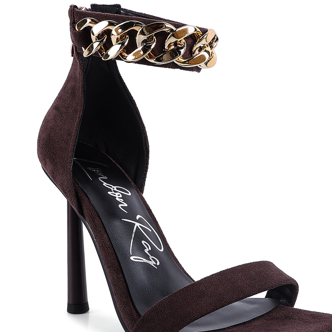 Brown Heeled Chain Strap Sandal