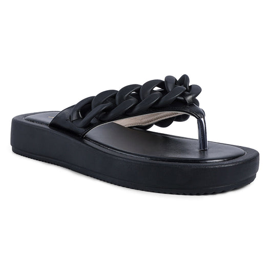 Black Chunky Metal Thong Sandals