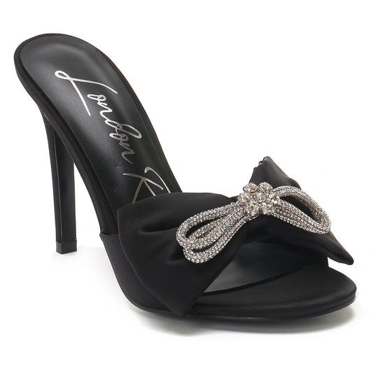 Bow Tie High Heeled Black Sandal