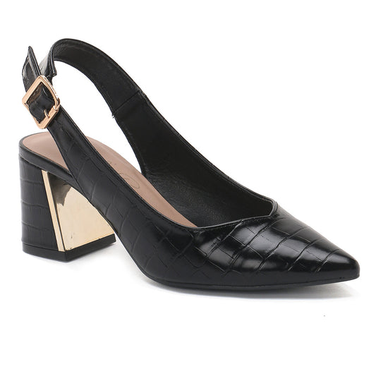 Croc Slingback Block Sandal in Black