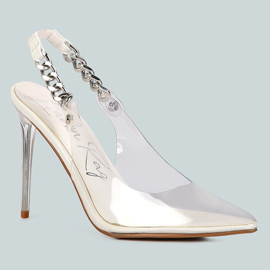 White Heeled Clear Chain Slingback Sandal