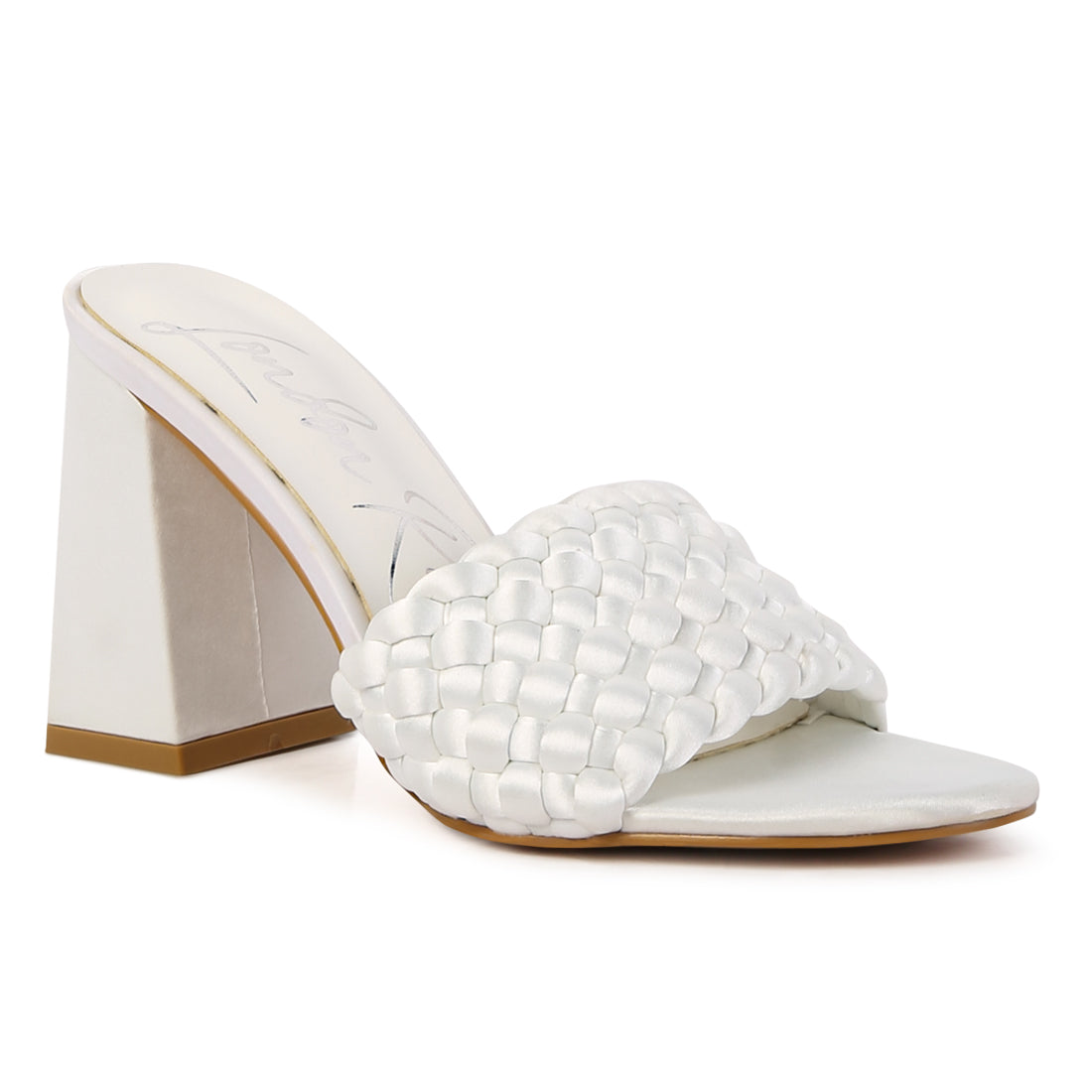 Off White Braided Satin Block Sandals