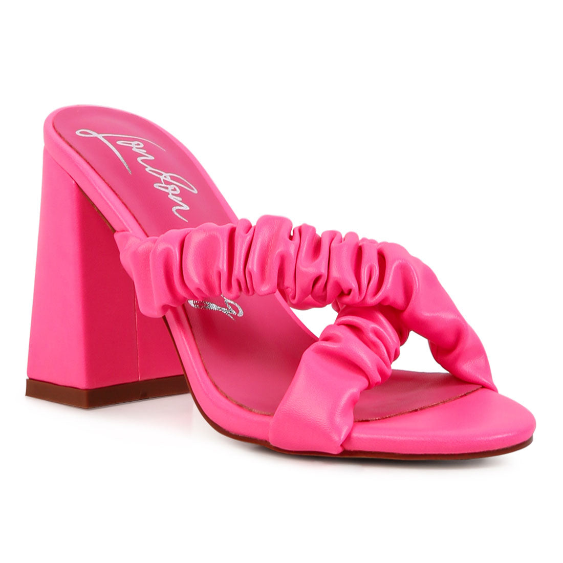 Strap Block Sandals in Neon Pink