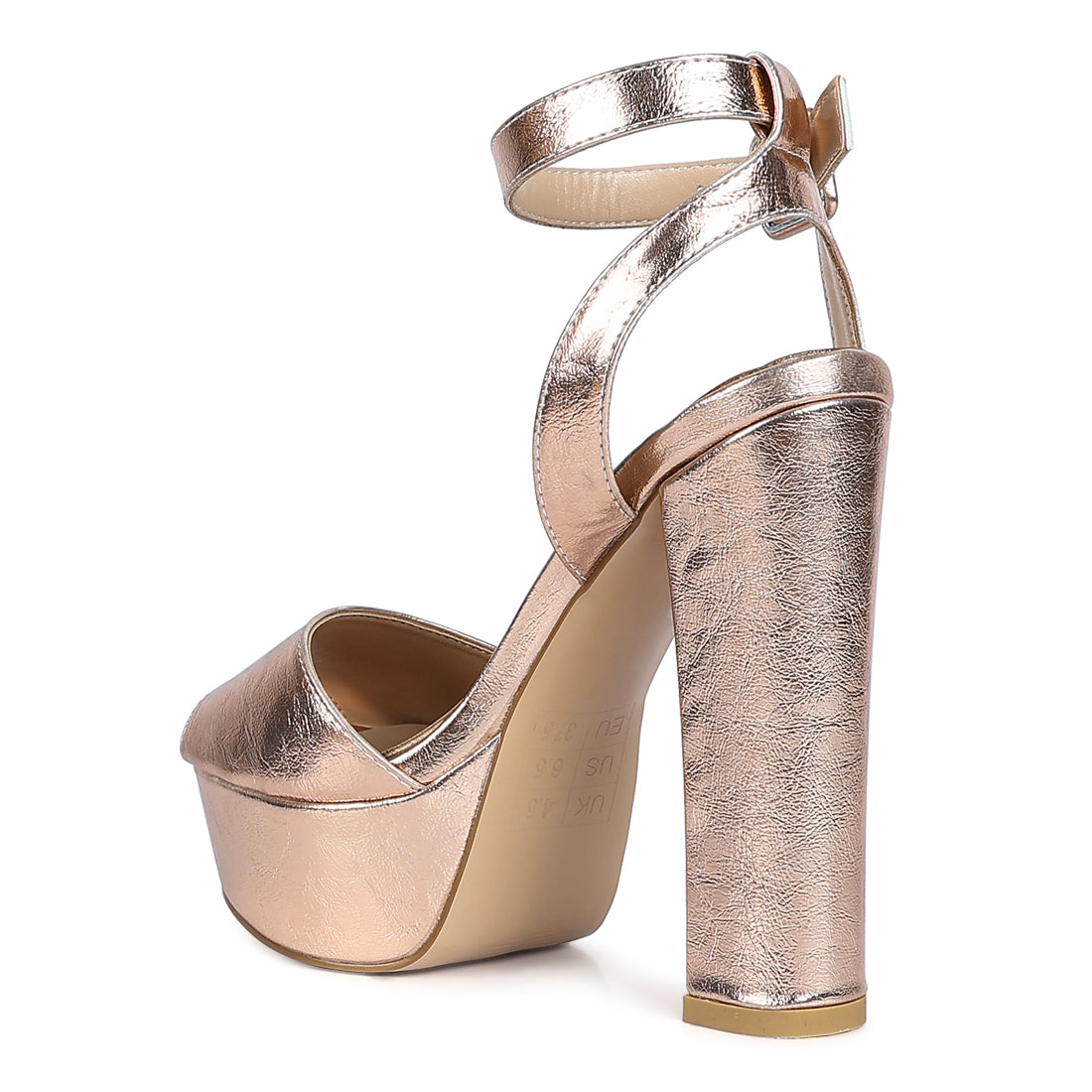 Rose Gold Peep-Toe High Platform Block Sandals
