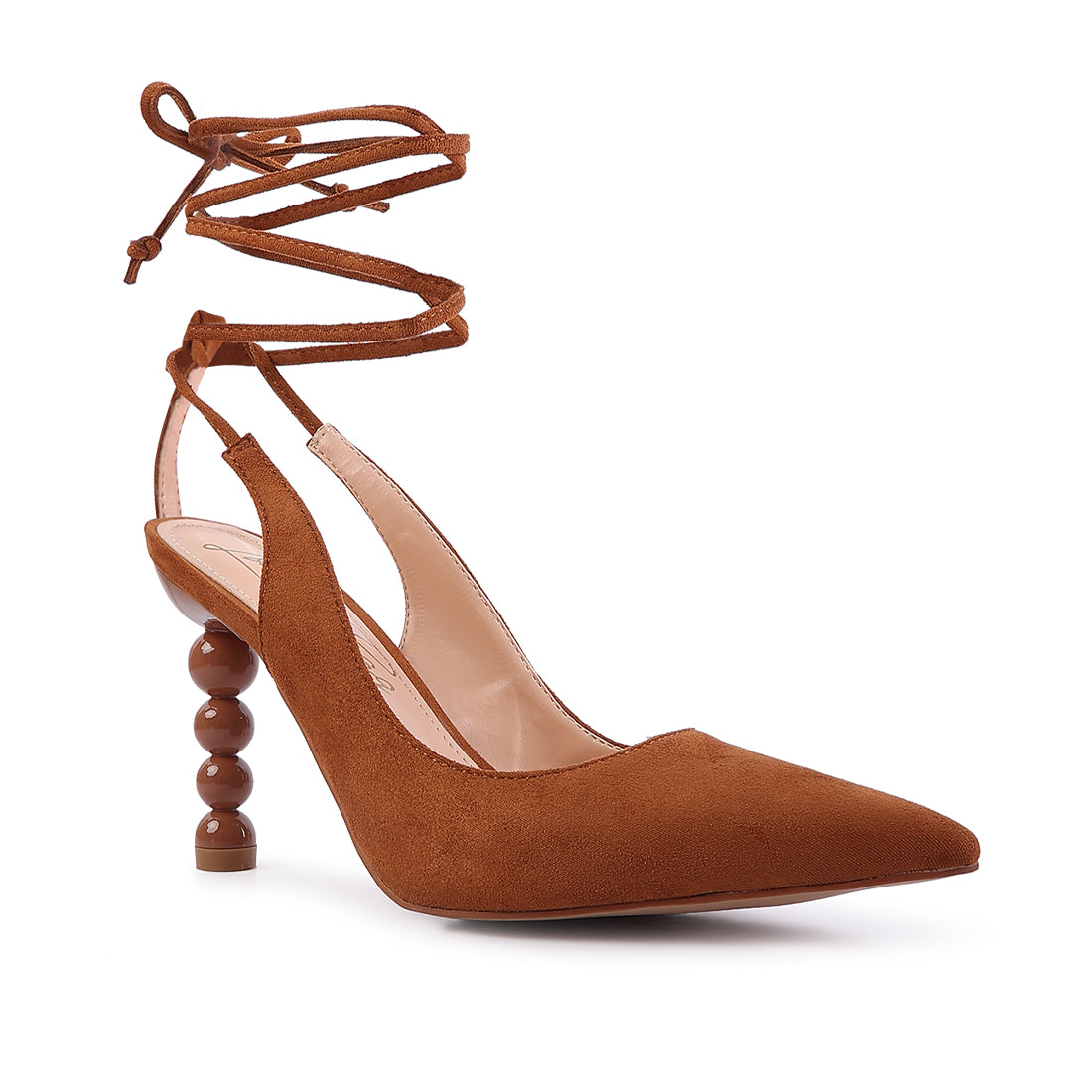 Tan Cut Out Heel Laceup Sandals
